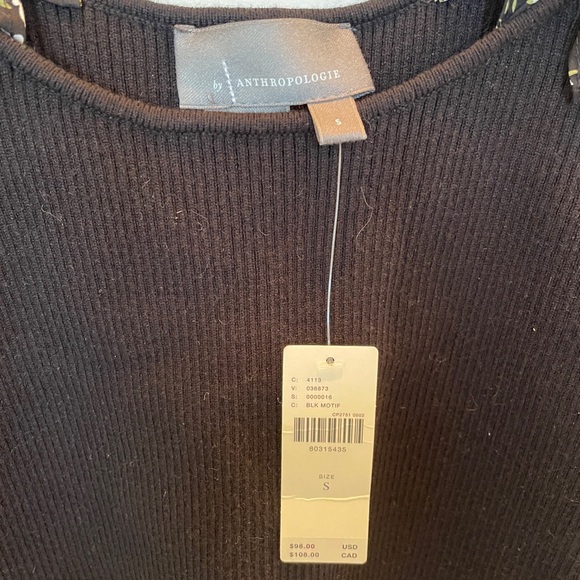 NWT Anthropologie Woven Ruffle Sleeve Sweater - Black Floral - Small - Picture 3 of 11